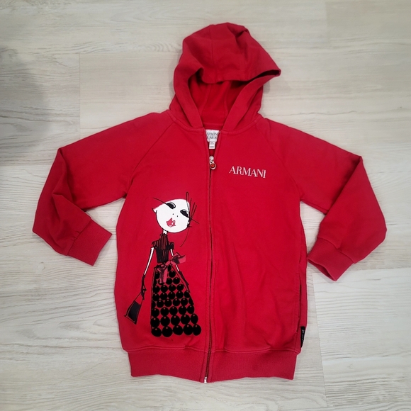 ARMANI JUNIOR Girls Red Zip Up Hoodie Size 6 - Picture 1 of 15